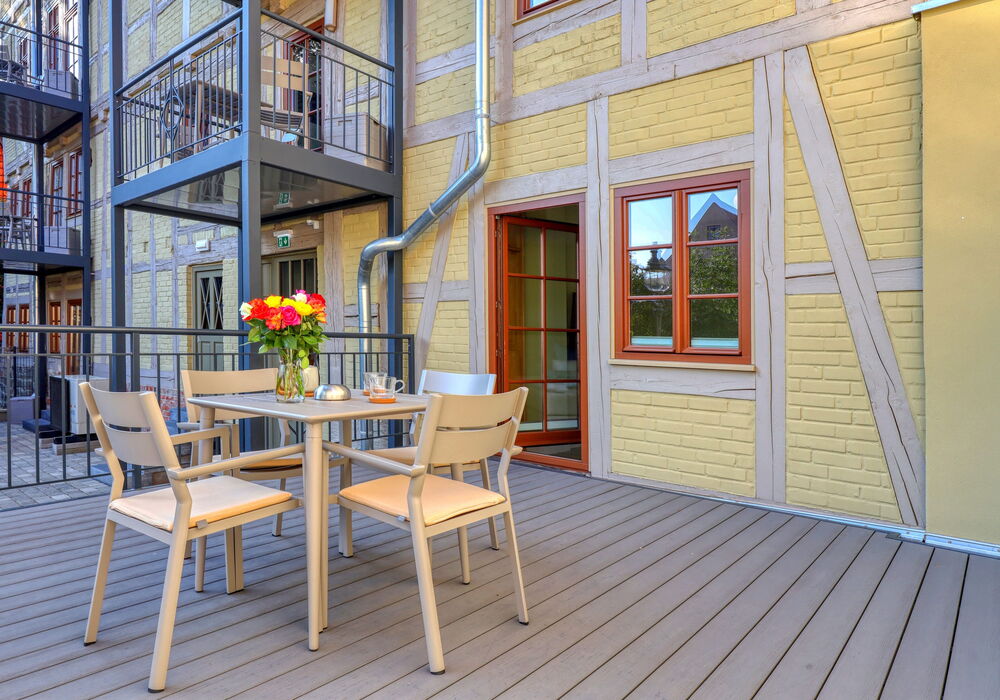 Private terrace of the “Anna” apartment with seating